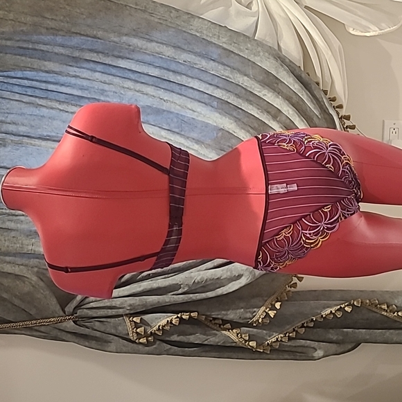 Simone Perele Set Bra 34B and panties Size S Plum pinstriped with embroidery - Picture 6 of 11